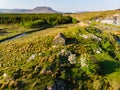 Beautiful sunset view of Connemara. Scenic Irish countryside landscape with magnificent mountains on the horizon, County Galway, I Royalty Free Stock Photo