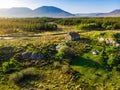 Beautiful sunset view of Connemara. Scenic Irish countryside landscape with magnificent mountains on the horizon, County Galway, I Royalty Free Stock Photo