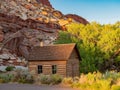 Beautiful sunset view of the Fruita Schoolhouse of Capitol Reef National Park Royalty Free Stock Photo