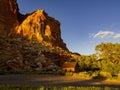 Beautiful sunset view of the Fruita Schoolhouse of Capitol Reef National Park Royalty Free Stock Photo