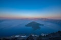 Hazy sunset panorama overlooking Crater lake in Oregon Royalty Free Stock Photo