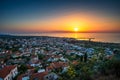 Beautiful sunset view by the historical castle of Kyparissia coastal town at sunset. Located in northwestern Messenia, Peloponnese Royalty Free Stock Photo