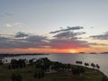 Beautiful sunset view in Kota Kinabalu, taken from the sky bar Pacific Horizon. Sabah, Malaysia. Borneo. Royalty Free Stock Photo