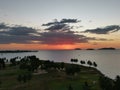 Beautiful sunset view in Kota Kinabalu, taken from the sky bar Pacific Horizon. Sabah, Malaysia. Borneo. Royalty Free Stock Photo