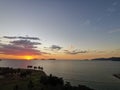 Beautiful sunset view in Kota Kinabalu, taken from the sky bar Pacific Horizon. Sabah, Malaysia. Borneo. Royalty Free Stock Photo