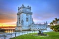 Beautiful sunset view over Belem tower, Lisbon, Portugal Royalty Free Stock Photo