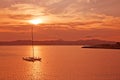 Beautiful sunset view over Palma bay with moored sailboat Royalty Free Stock Photo
