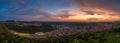 Beautiful sunset view over the recreation area of the Schwaebische Alb and it`s city Albstadt. Royalty Free Stock Photo