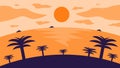 Beautiful sunset view over the sea, silhouette beach and coconut tree in flat design Royalty Free Stock Photo