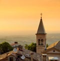 Sunset view of San Marino microstate and Emilia-Romagna region of Italy from the rooftops of the city of San Marino Royalty Free Stock Photo