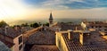 Sunset view of San Marino microstate and Emilia-Romagna region of Italy from the rooftops of the city of San Marino Royalty Free Stock Photo