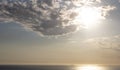 Beautiful sunset view of a ship on the ocean at sunset or sunrise.