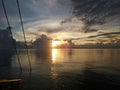 Beautiful sunset view from stinger area on board pipeline barge at offshore Sarawak, Malaysia