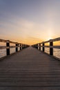 Beautiful sunset view with wooden jetty at Rydeback in south part of Sweden Royalty Free Stock Photo