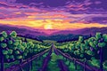 Beautiful Sunset Vineyard in Tuscany