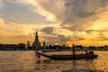 Beautiful sunset wat arun temple chao phraya river