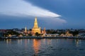 Beautiful sunset wat arun temple chao phraya river, landscape Bangkok