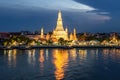 Beautiful sunset wat arun temple chao phraya river, landscape Bangkok