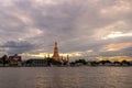 Beautiful sunset wat arun temple chao phraya river, landscape Bangkok