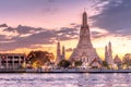 Beautiful sunset with Wat Arun Temple of Dawn in Bangkok, Thailand
