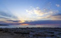 Beautiful sunset in western part of island of Crete, near the town of Hersonissos. Seascape. Sunset over the sea. Royalty Free Stock Photo