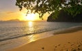 Beautiful sunset on wild beach background islands with setting s