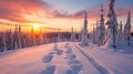 beautiful sunset winter scenery with steps Royalty Free Stock Photo