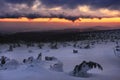 Beautiful sunset in winter, snow. The Giant Mountains, Poland Royalty Free Stock Photo