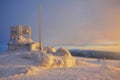 Beautiful sunset in winter, snow. The Giant Mountains, Poland Royalty Free Stock Photo