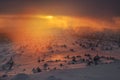Beautiful sunset in winter, snow. The Giant Mountains, Poland Royalty Free Stock Photo