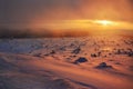 Beautiful sunset in winter, snow. The Giant Mountains, Poland Royalty Free Stock Photo