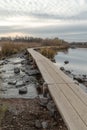 Beautiful sunset and wood trail at Purgatory Creek Park in Minnesota