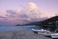 Beautiful sunset, yachts and boats in the Ionian Sea on the island of Kefalonia in Greece Royalty Free Stock Photo