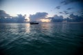 Beautiful sunshine and boats on the beach. Sunrise on the beach Zanzibar