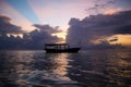 Beautiful sunshine and boats on the beach. Sunrise on the beach Zanzibar