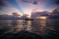 Beautiful sunshine and boats on the beach. Sunrise on the beach Zanzibar