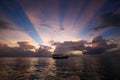 Beautiful sunshine and boats on the beach. Sunrise on the beach Zanzibar