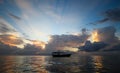 Beautiful sunshine and boats on the beach. Sunrise on the beach Zanzibar