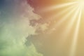Beautiful sunshine and clouds with dramatic light, sky background, Bright orange sky and light of the sun, Pastel sky for Royalty Free Stock Photo