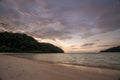 Beautiful sunset at Mai ngam beach in Koh Surin national park, the famous free driving spot in Pang Nga, Thailand