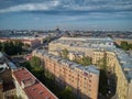 Beautiful super-wide angle aerial view of Kolomna district and St. Isaac cathedral, Saint-Petersburg, Russia. Royalty Free Stock Photo