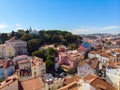 Beautiful super wide-angle aerial view of Lisbon, Portugal shot from drone Royalty Free Stock Photo
