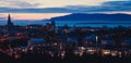 Beautiful super wide-angle aerial view of Reykjavik, Iceland wit