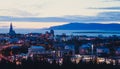 Beautiful super wide-angle aerial view of Reykjavik, Iceland wit