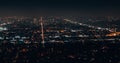 Beautiful super wide-angle night aerial view of Los Angeles