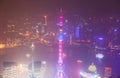 Beautiful super wide-angle night aerial view of Shanghai, China with Pudong district, TV tower, the Bund and scenery beyond the ci Royalty Free Stock Photo