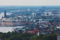 Beautiful super wide-angle panoramic aerial view of Stockholm. Sweden with harbor and skyline with scenery beyond the city Royalty Free Stock Photo