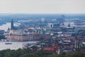 Beautiful super wide-angle panoramic aerial view of Stockholm. Sweden with harbor and skyline with scenery beyond the city Royalty Free Stock Photo