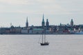 Beautiful super wide-angle panoramic aerial view of Stockholm. Sweden with harbor and skyline with scenery beyond the city Royalty Free Stock Photo