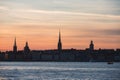 Beautiful super wide-angle panoramic aerial view of Stockholm. Sweden with harbor and skyline with scenery beyond the city